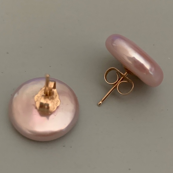 Pink pearl earrings 14K - Picture 4 of 6